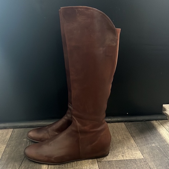 Authentic Stuart Weitzman tall brown leather wedge boots sz 10 - Picture 4 of 15